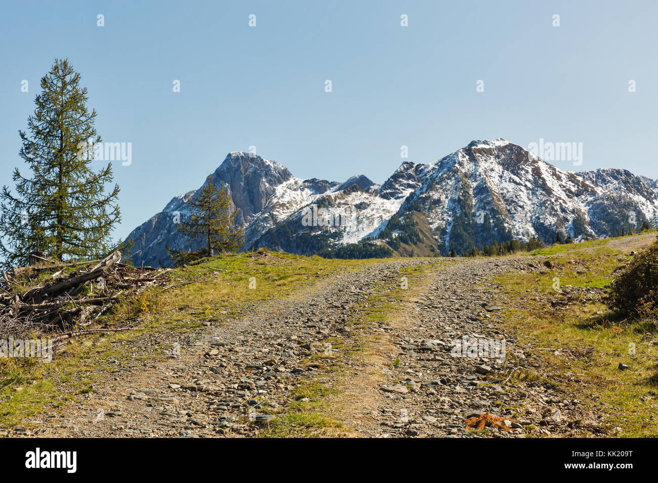 Landscape with Alpine mountain road in Western Carinthia, Austria. Stock Photo