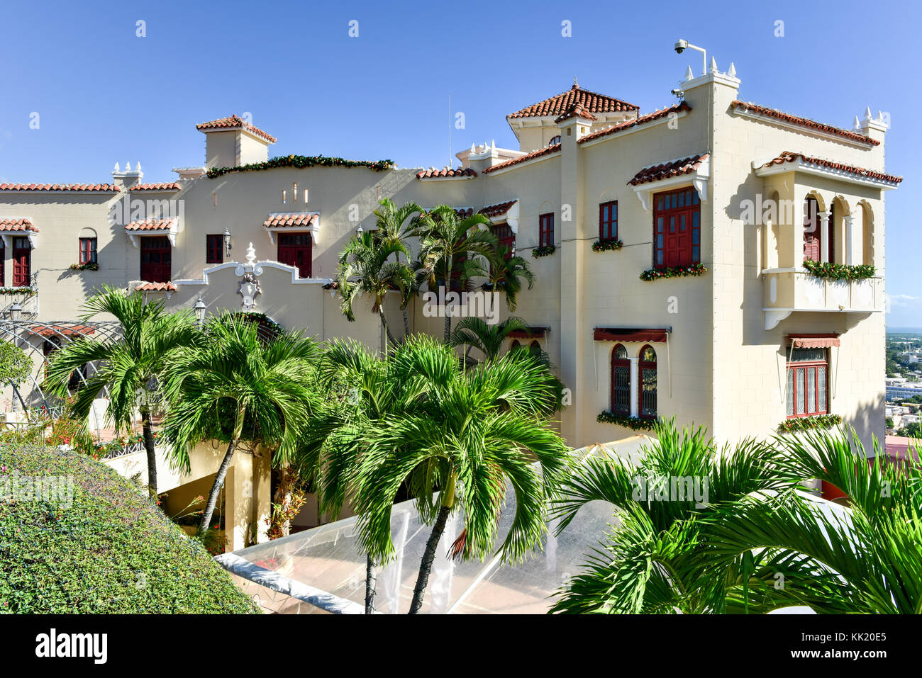 Castillo Serralles (Serralles Castle) is a mansion located in the city of Ponce, Puerto Rico, overlooking the downtown area (Ponce Pueblo). Stock Photo