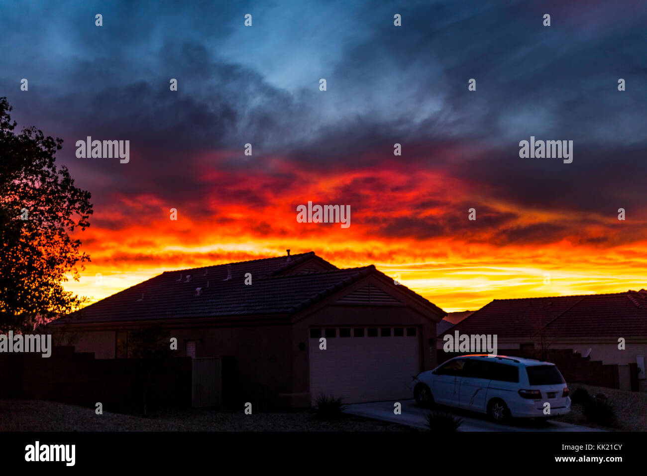 A fiery sunset in Bullhead City Arizona and Laughlin Nevada area on the