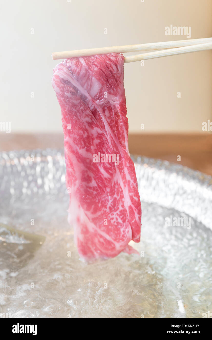 Beef Wagyu A5 Shabu shabu with steam, Groumet Japanese hot pot cuisine Stock Photo Alamy