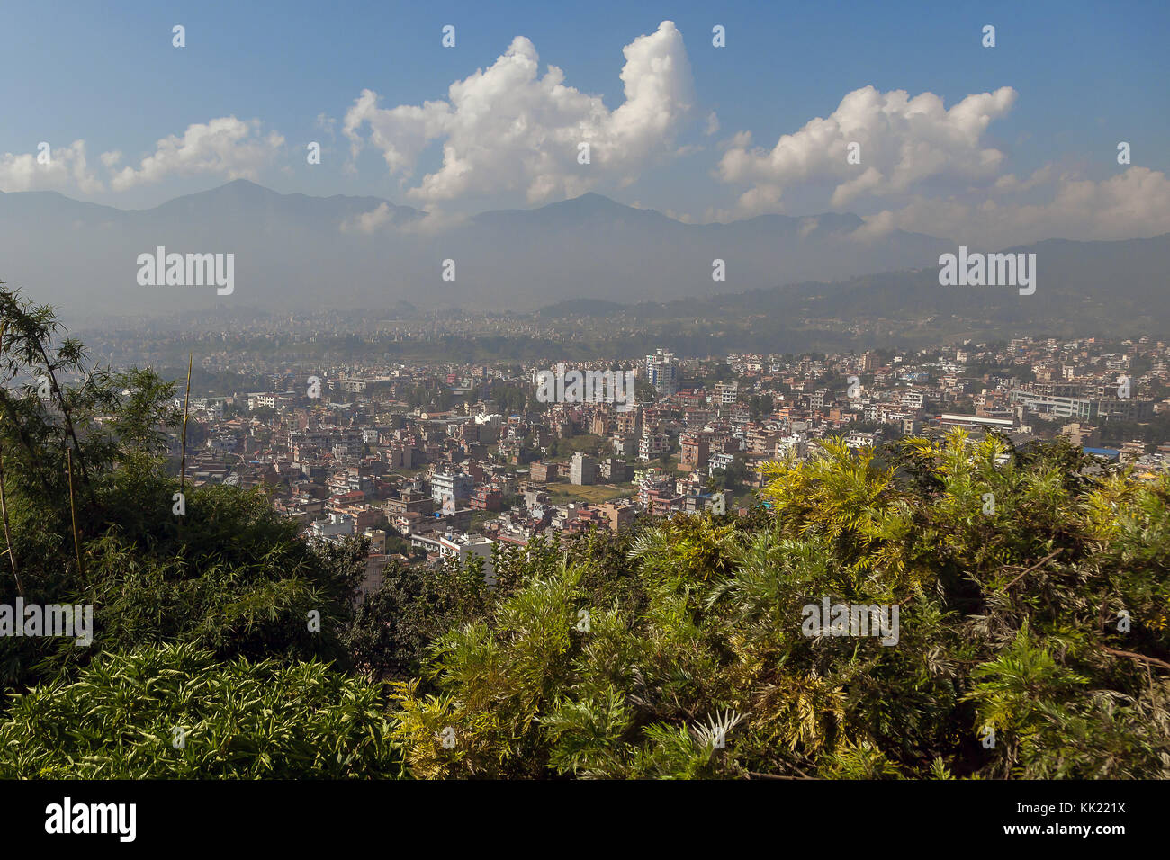 View over Kathmandu and Himalayas, Nepal. Stock Photo