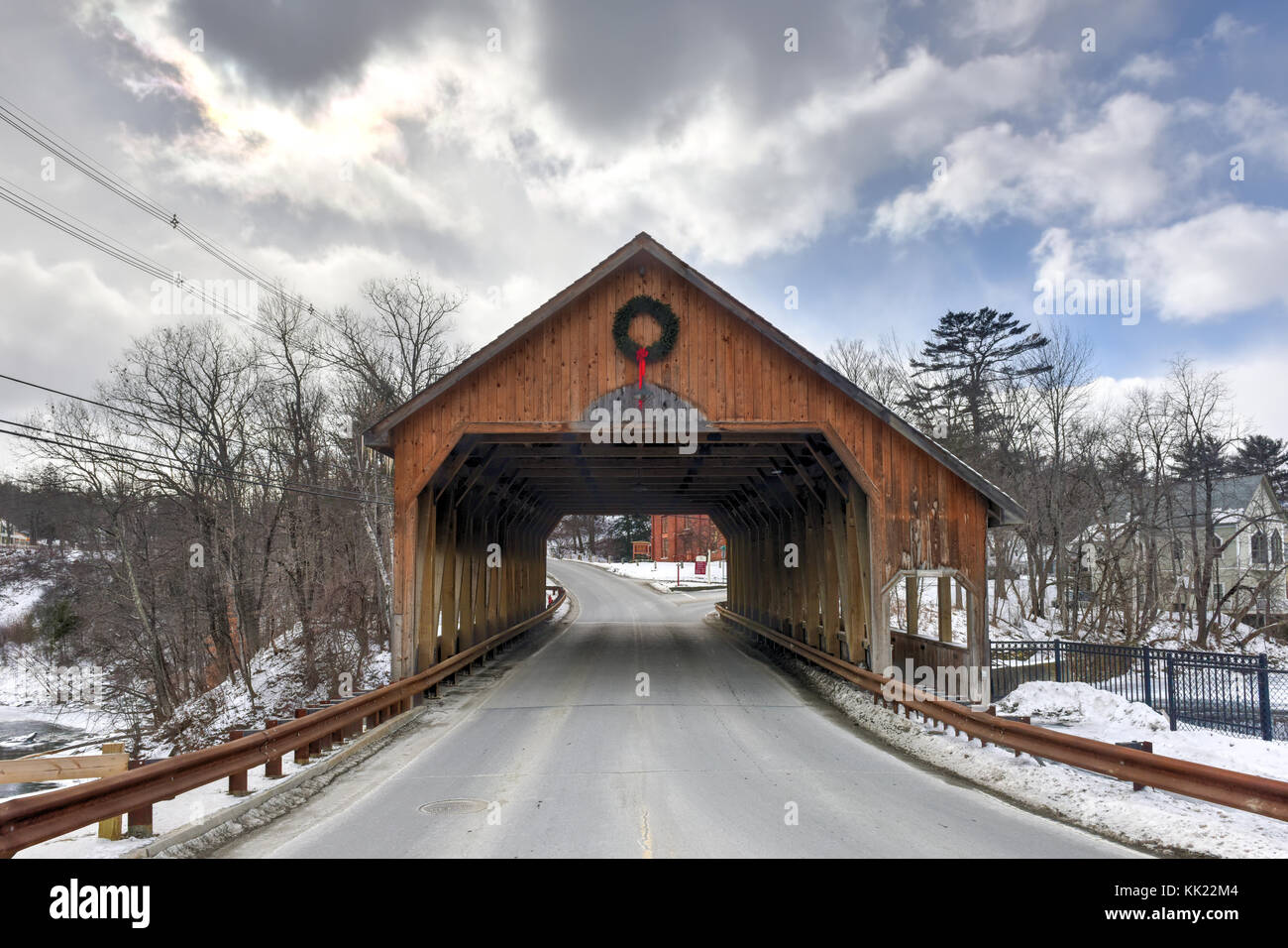 Quechee Covered Bridge in Quechee, Vermont in the winter Stock Photo