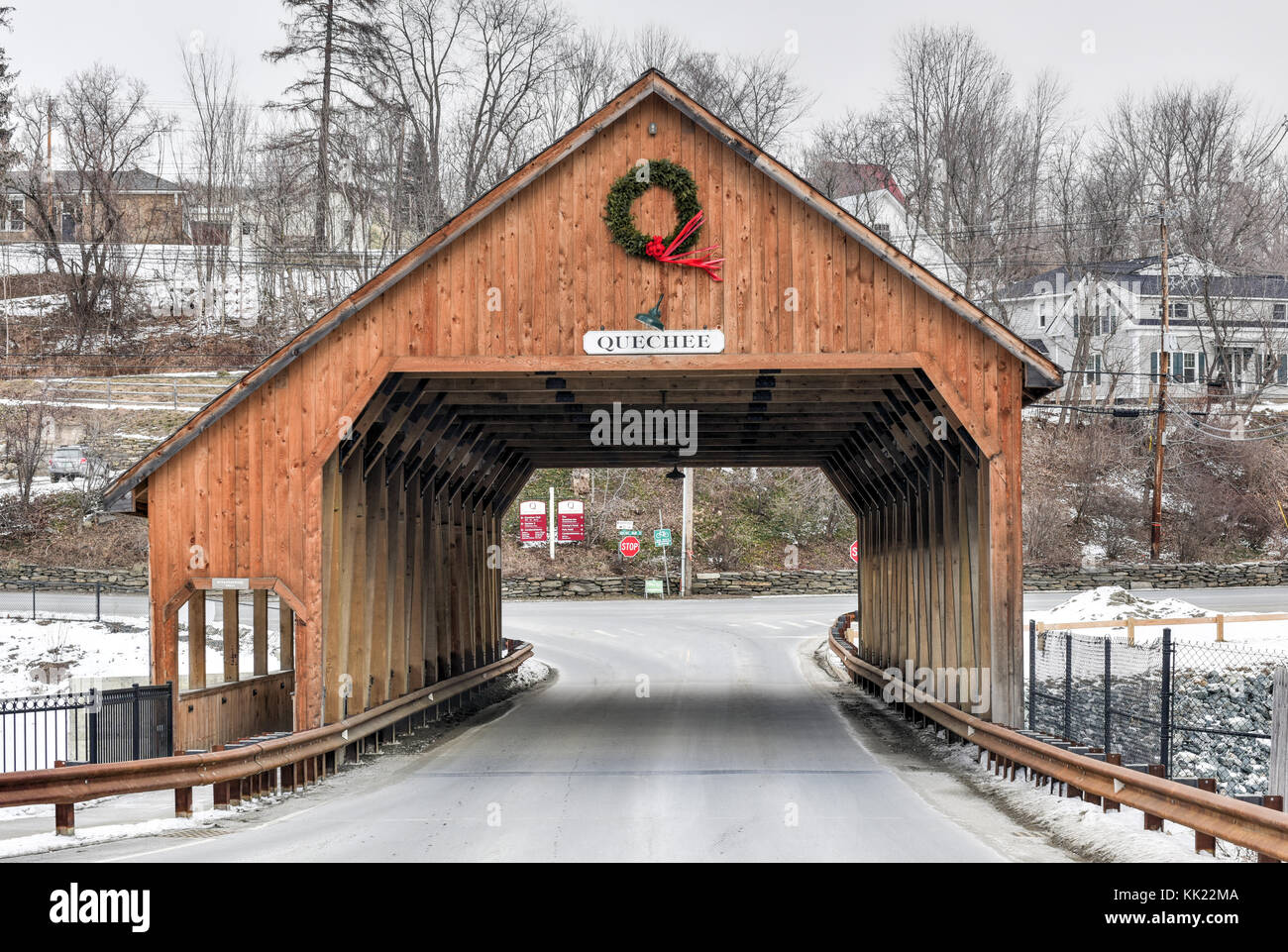 Quechee Covered Bridge in Quechee, Vermont in the winter Stock Photo