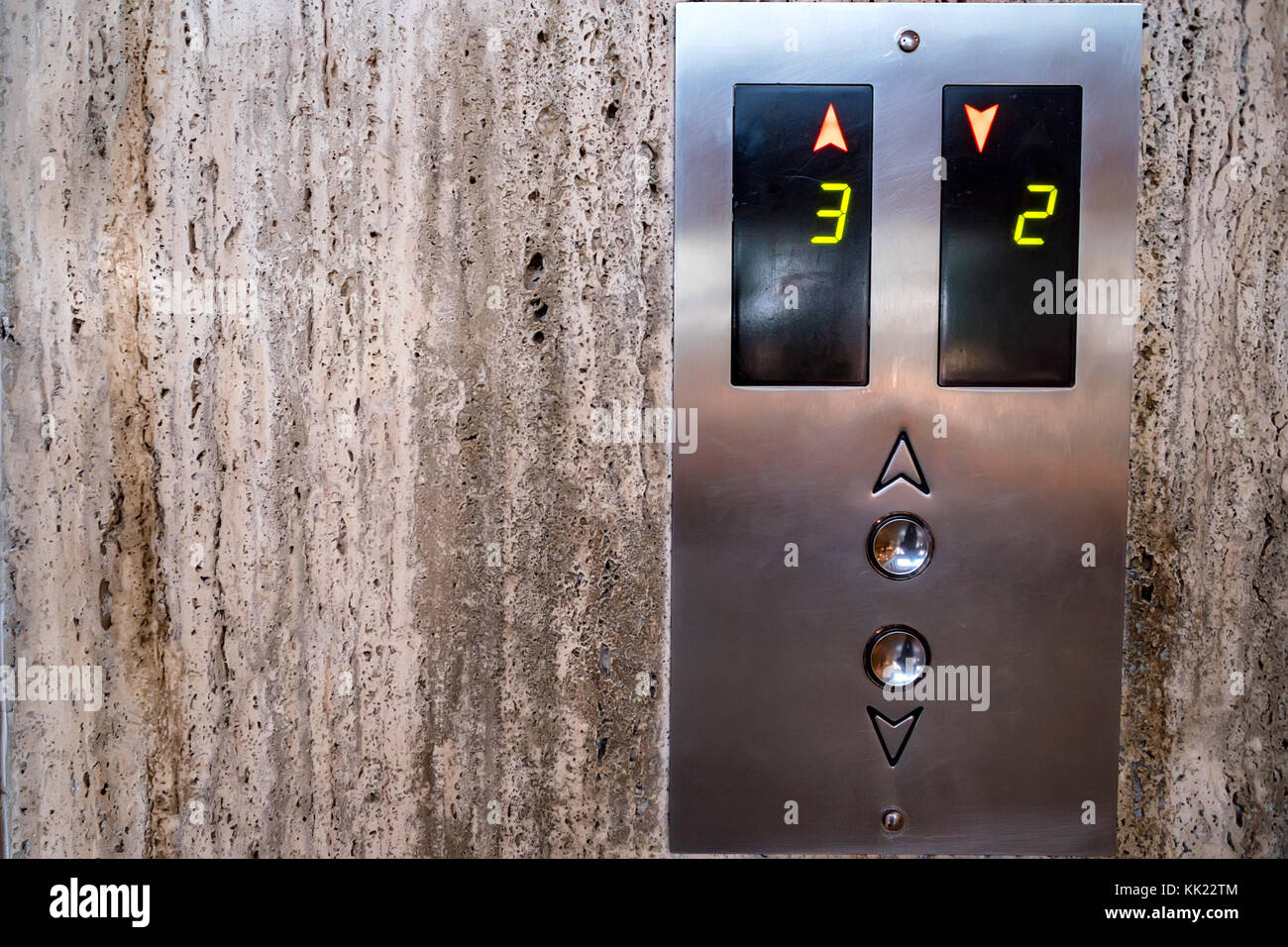 Lift push button panels showing (a) the outside panel with up and down