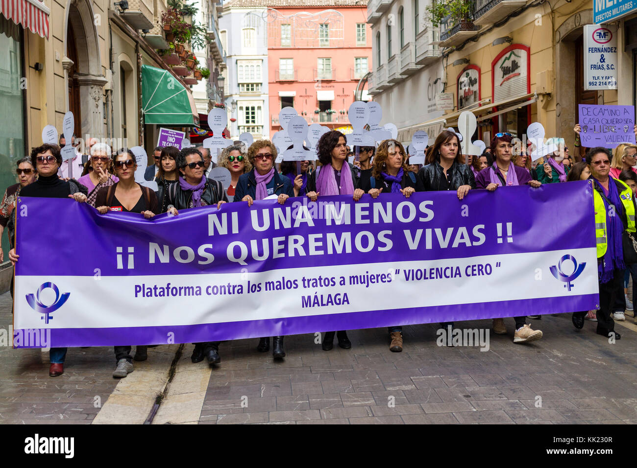 Protest march in Malaga Spain. Organized as part of the UN International Day for the Elimination of Violence against Women November 25th 2017 Stock Photo