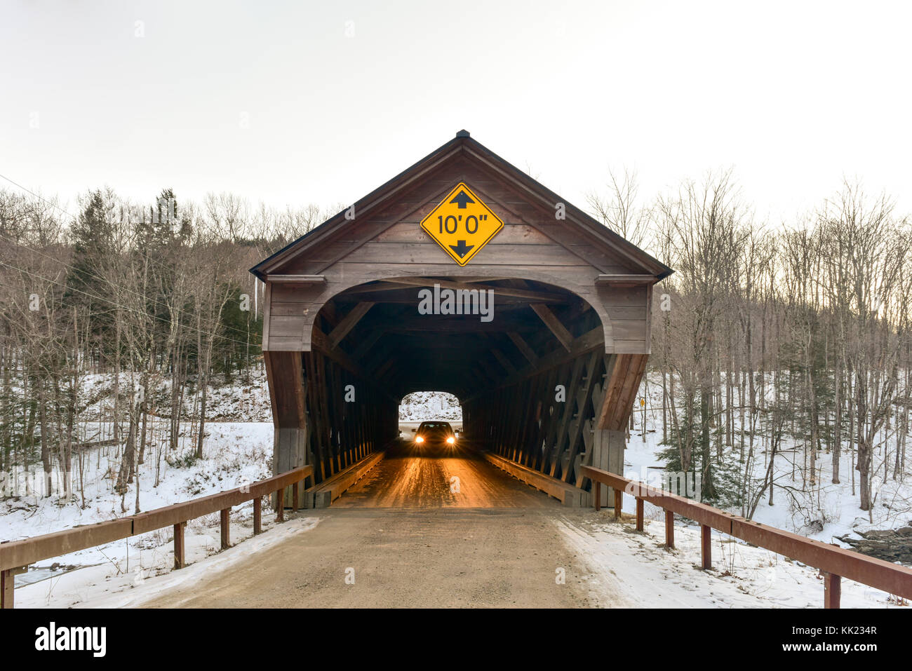 Upper Falls Covered Bridge in Downers, Vermont Stock Photo