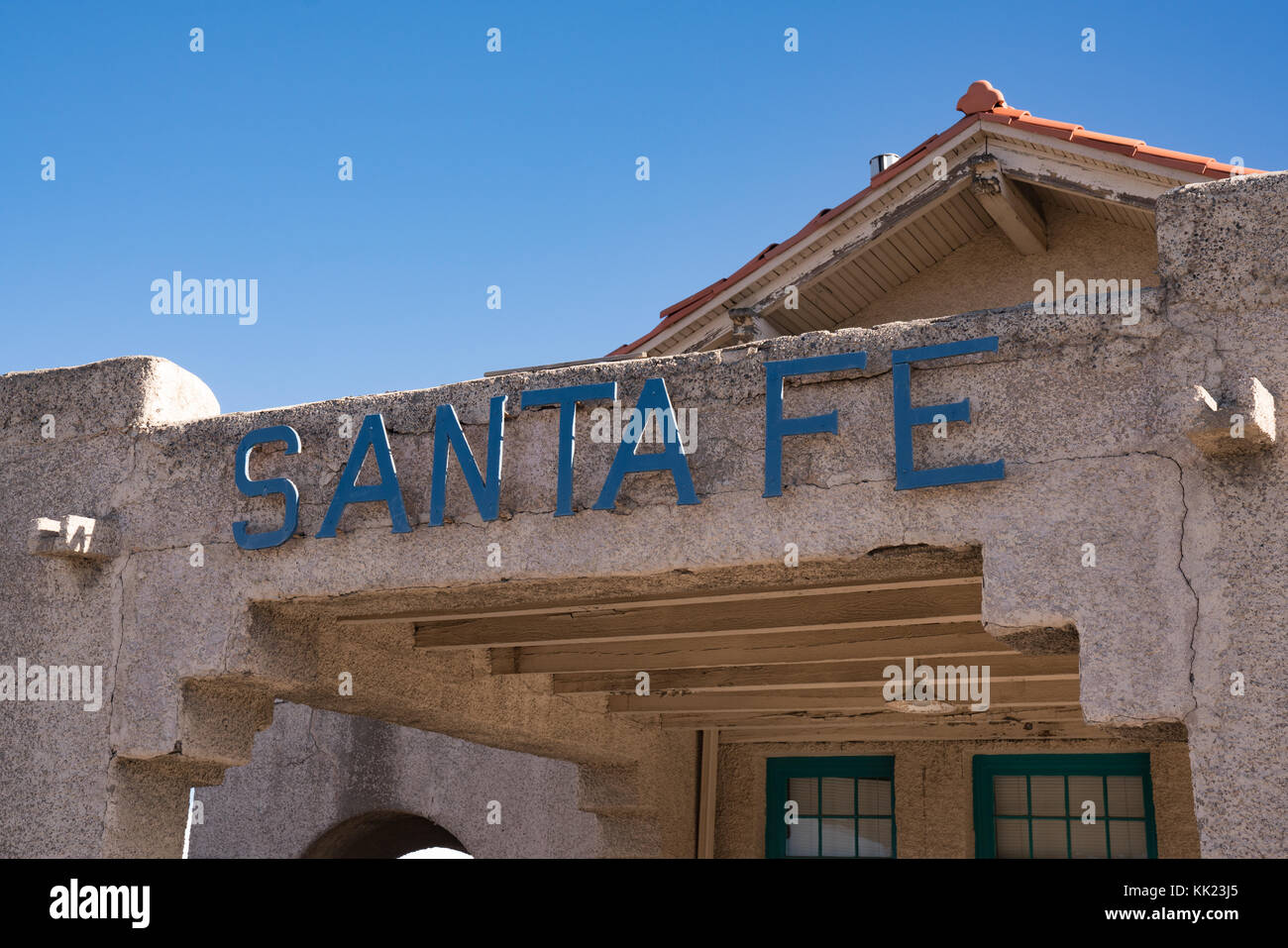 SANTA FE, NM - OCTOBER 13: Santa Fe sign at the entrance to the historic Santa Fe train station on October 13, 2017 Stock Photo