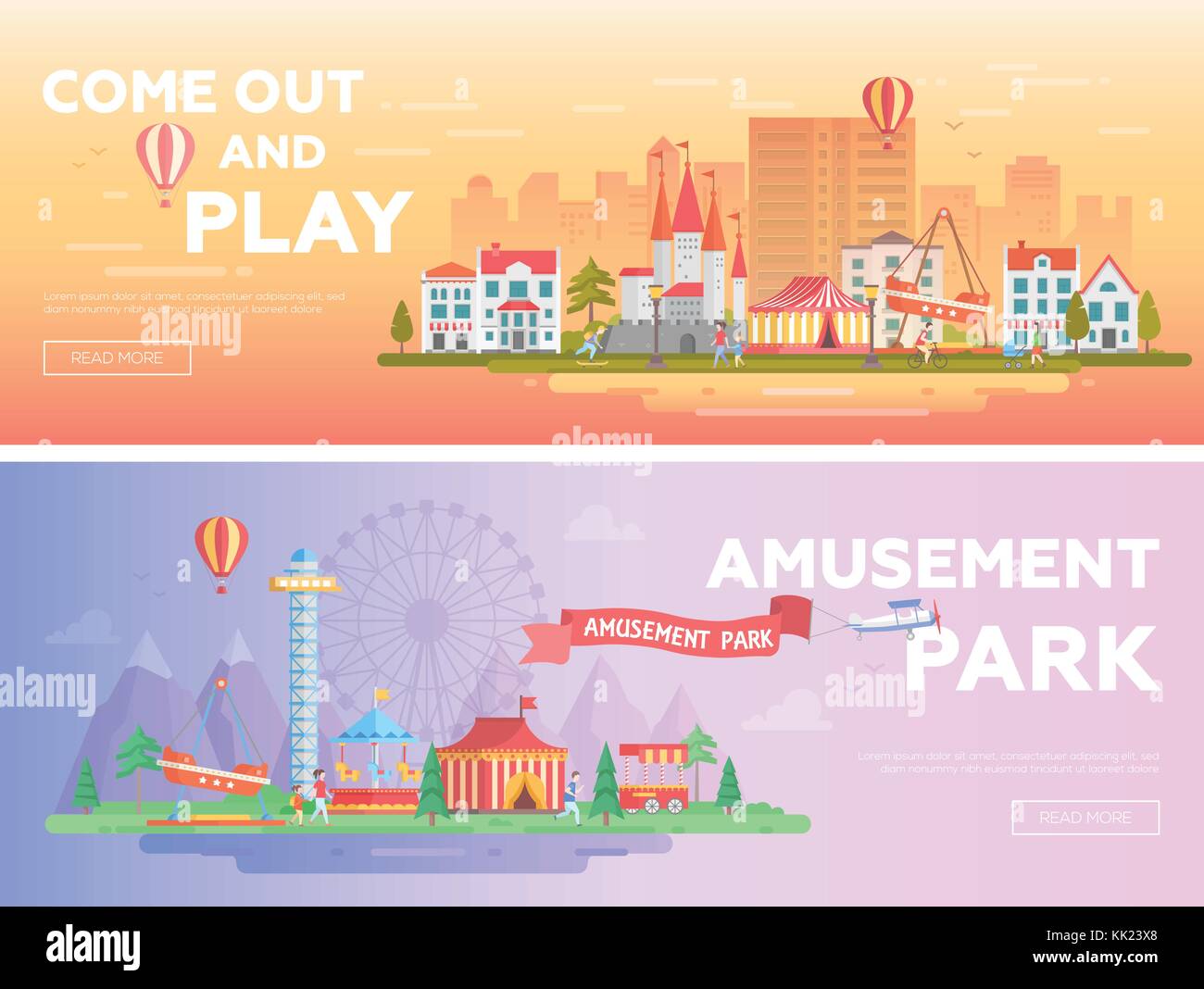 Amusement park - set of modern flat vector illustrations Stock Vector ...