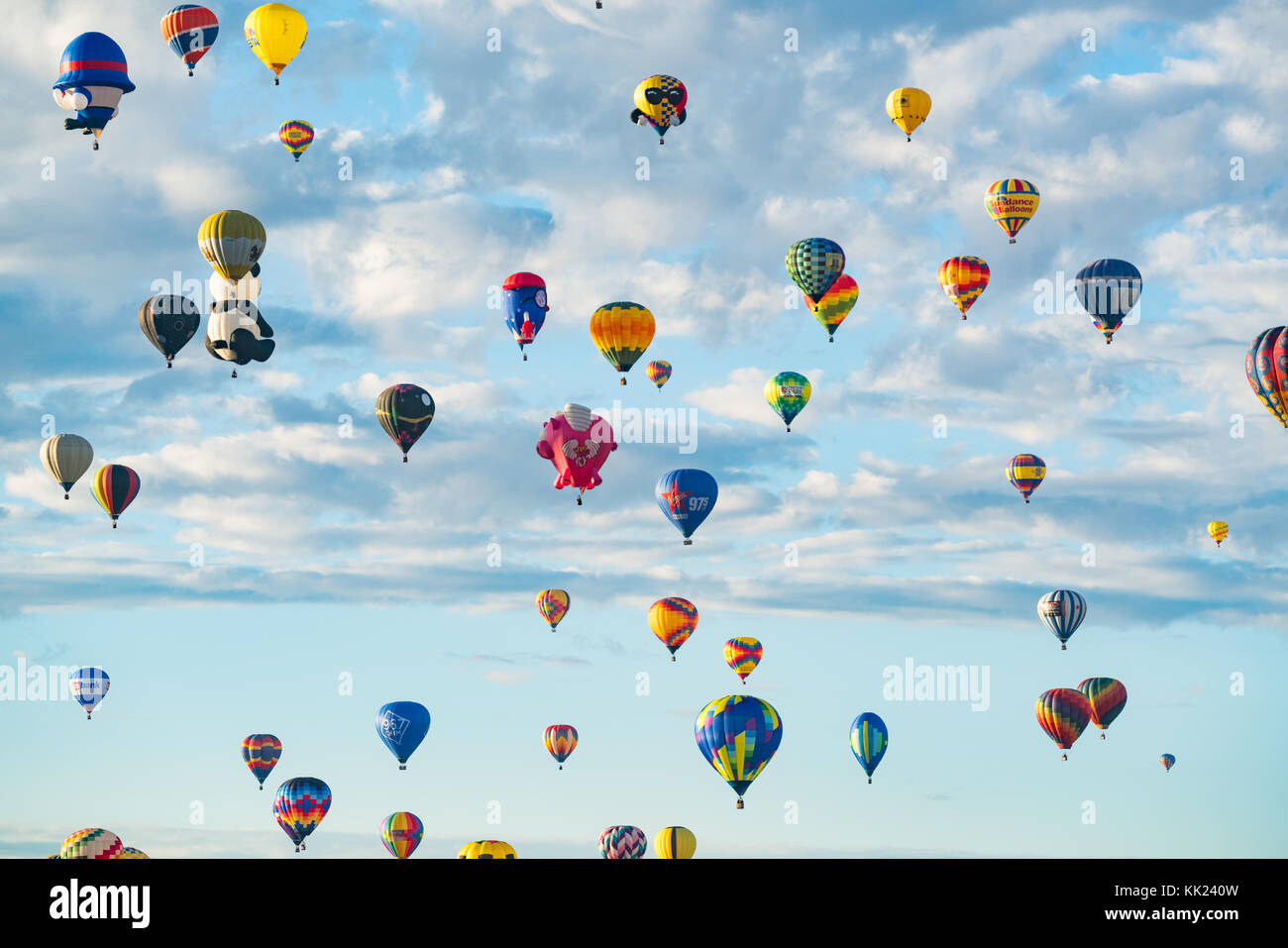 ALBUQUERQUE, NM - OCTOBER 13: Balloons fly over Albuquerque during Albuquerque Ballon Festival on October 13, 2017 Stock Photo