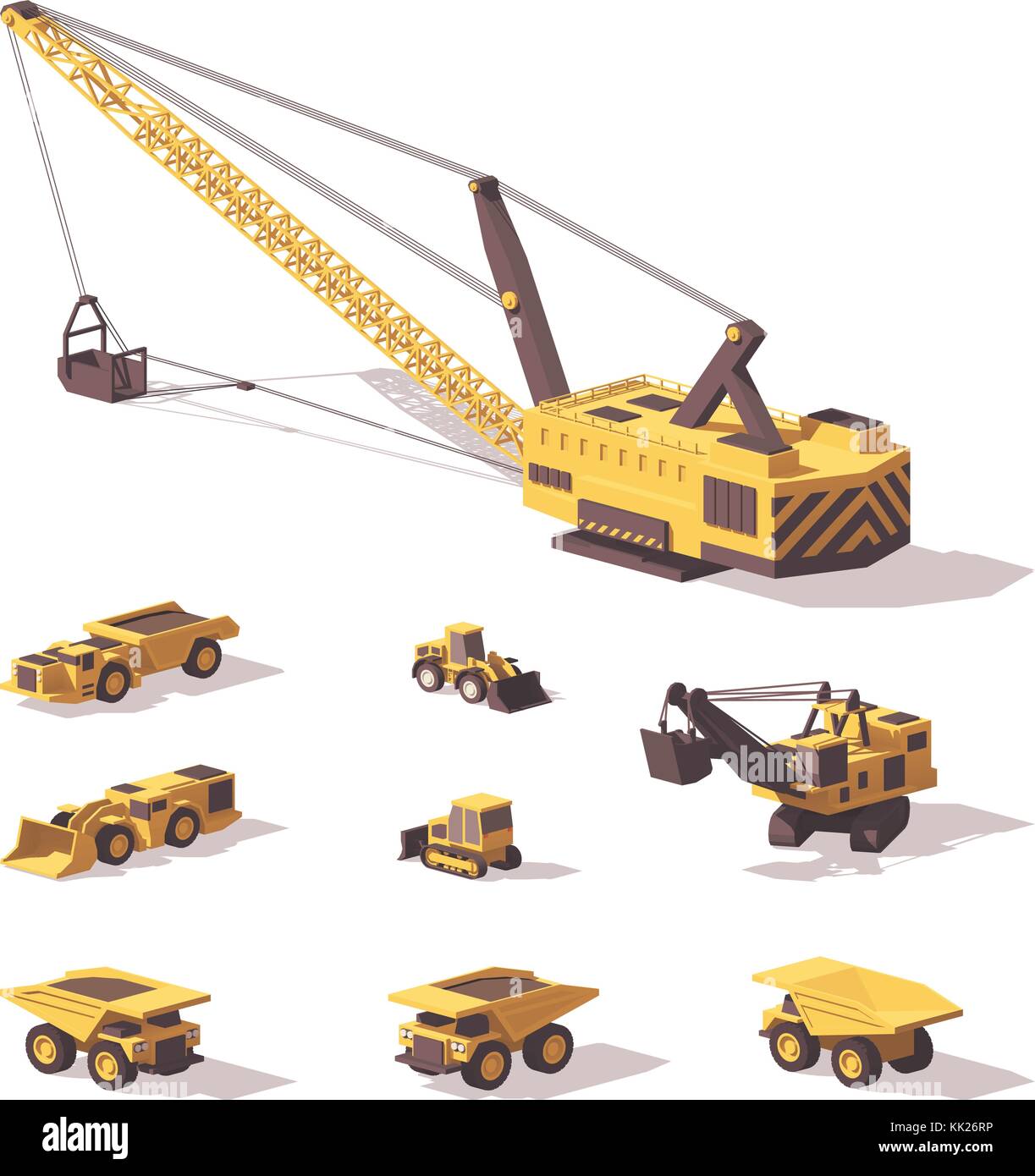 Vector low poly mining machines Stock Vector