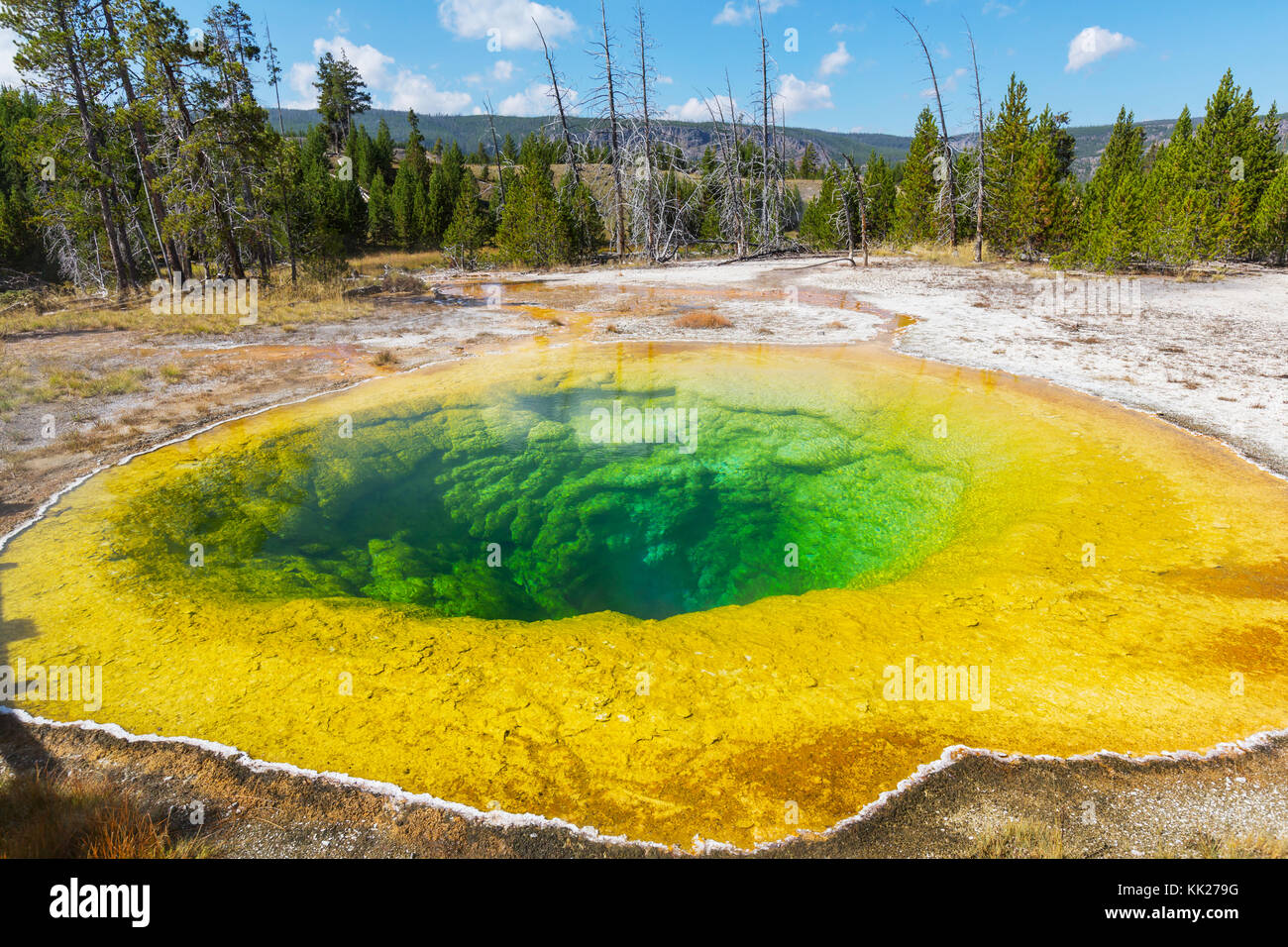 Colorful Morning Glory Pool famous hot spring in the Yellowstone