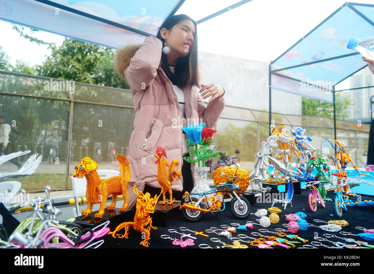 The dragon and the peacocks that are handmade by the wire, the children especially like Stock Photo