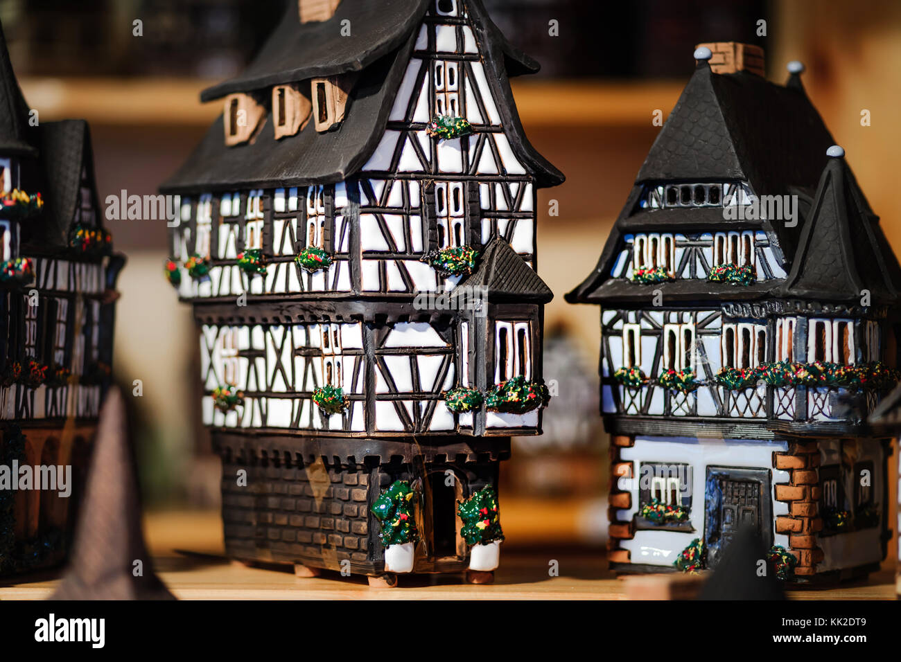 Traditional Christmas market with handmade souvenirs, Strasbourg, Alsace Stock Photo