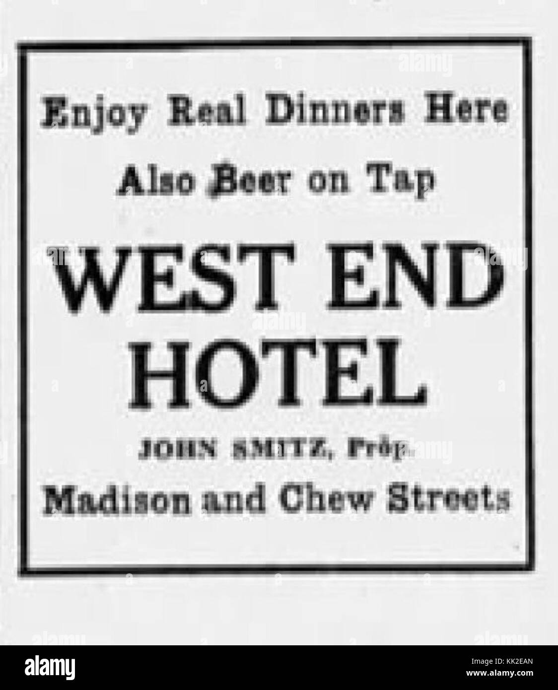 1933 West End Hotel Ad 3 Jun MC Allentown PA Stock Photo Alamy