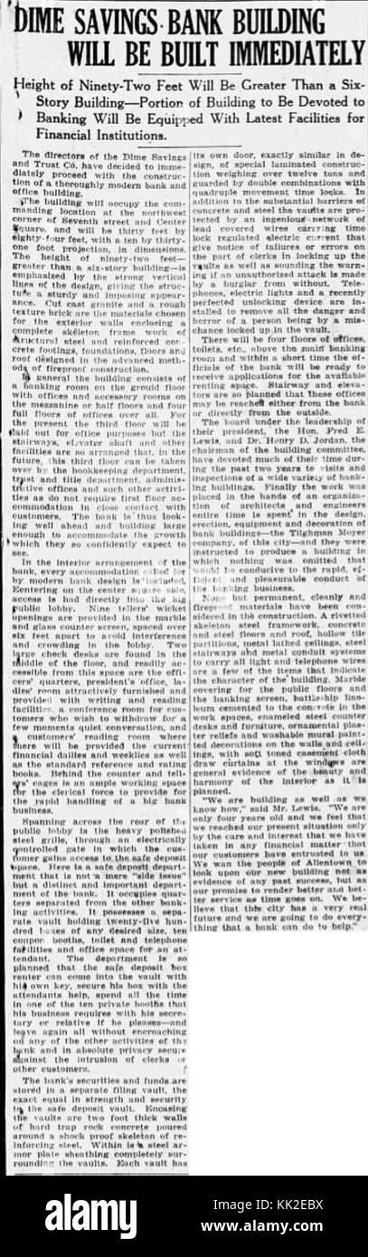 1925 New Dime Bank Announced 4 Oct MC Allentown PA Stock Photo - Alamy