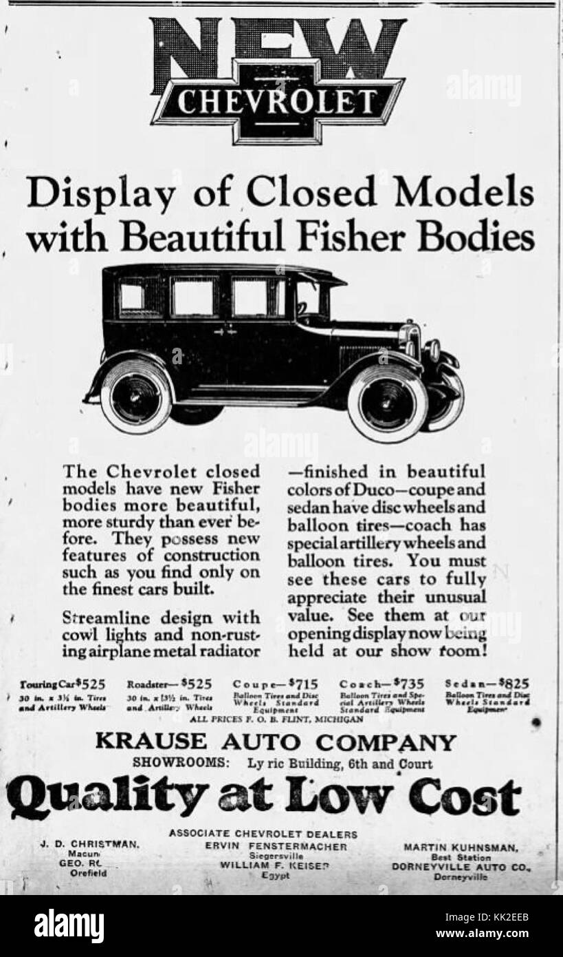 1925   Krause Auto Company Ad   4 Mary MC   Allentown PA Stock Photo