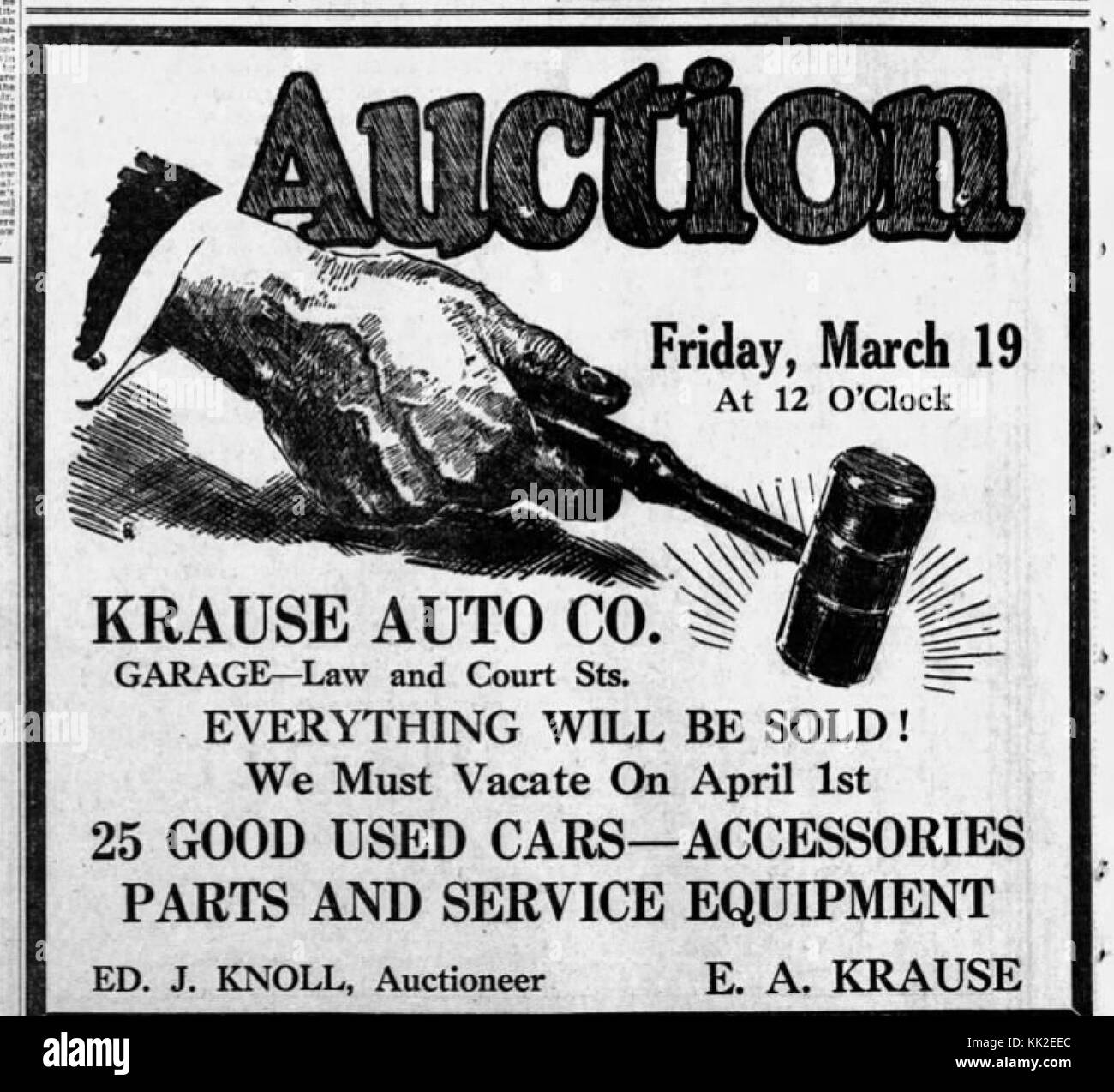 1926   Krause Auto Company Ad   18 Mar MC   Allentown PA Stock Photo