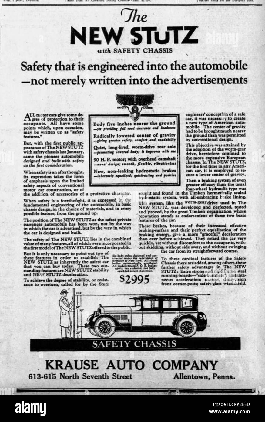 1926   Krause Auto Company Ad   19 May MC   Allentown PA Stock Photo