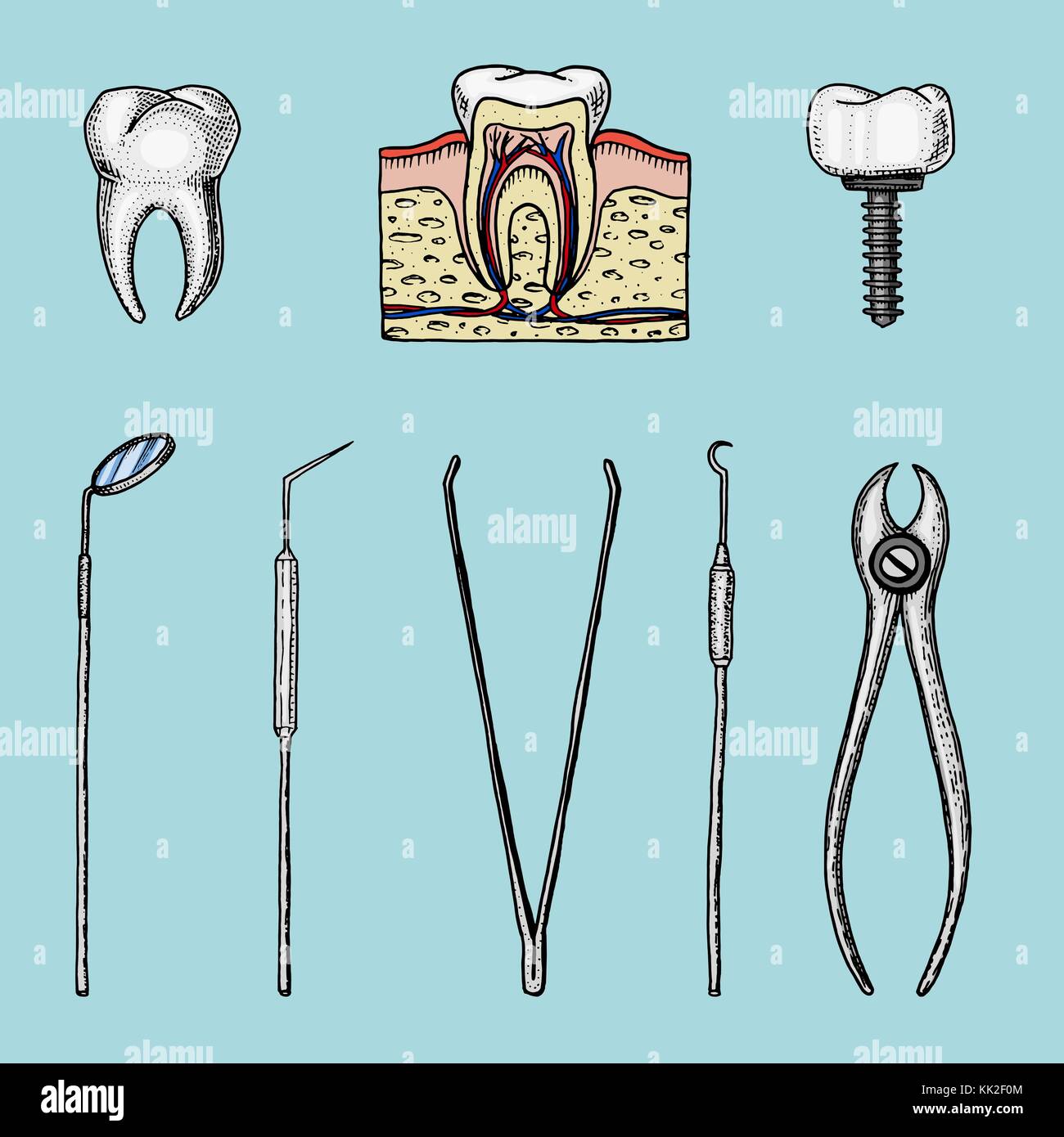 instruments equipment of the dentist for teeth enamel, set doctor. oral
