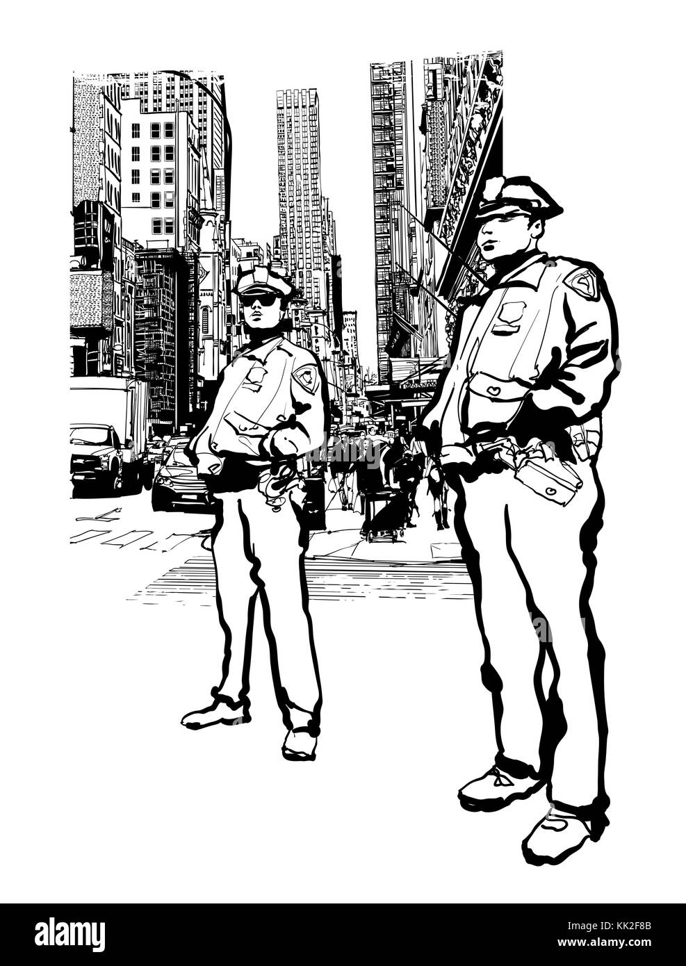 Policemen in the 5th avenue in New York - vector illustration Stock Vector