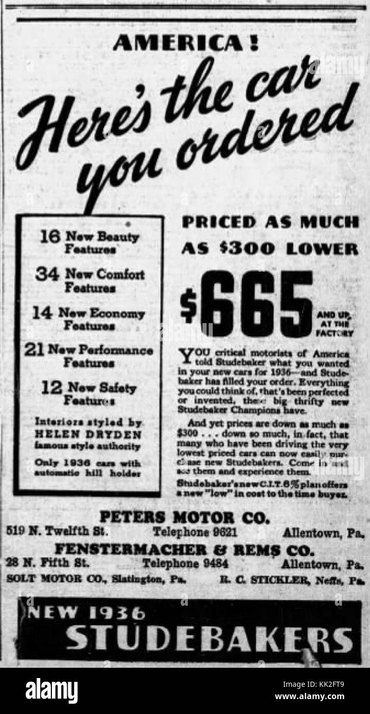 1935 Peters Motor Company 7 Dec MC Allentown PA Stock Photo Alamy