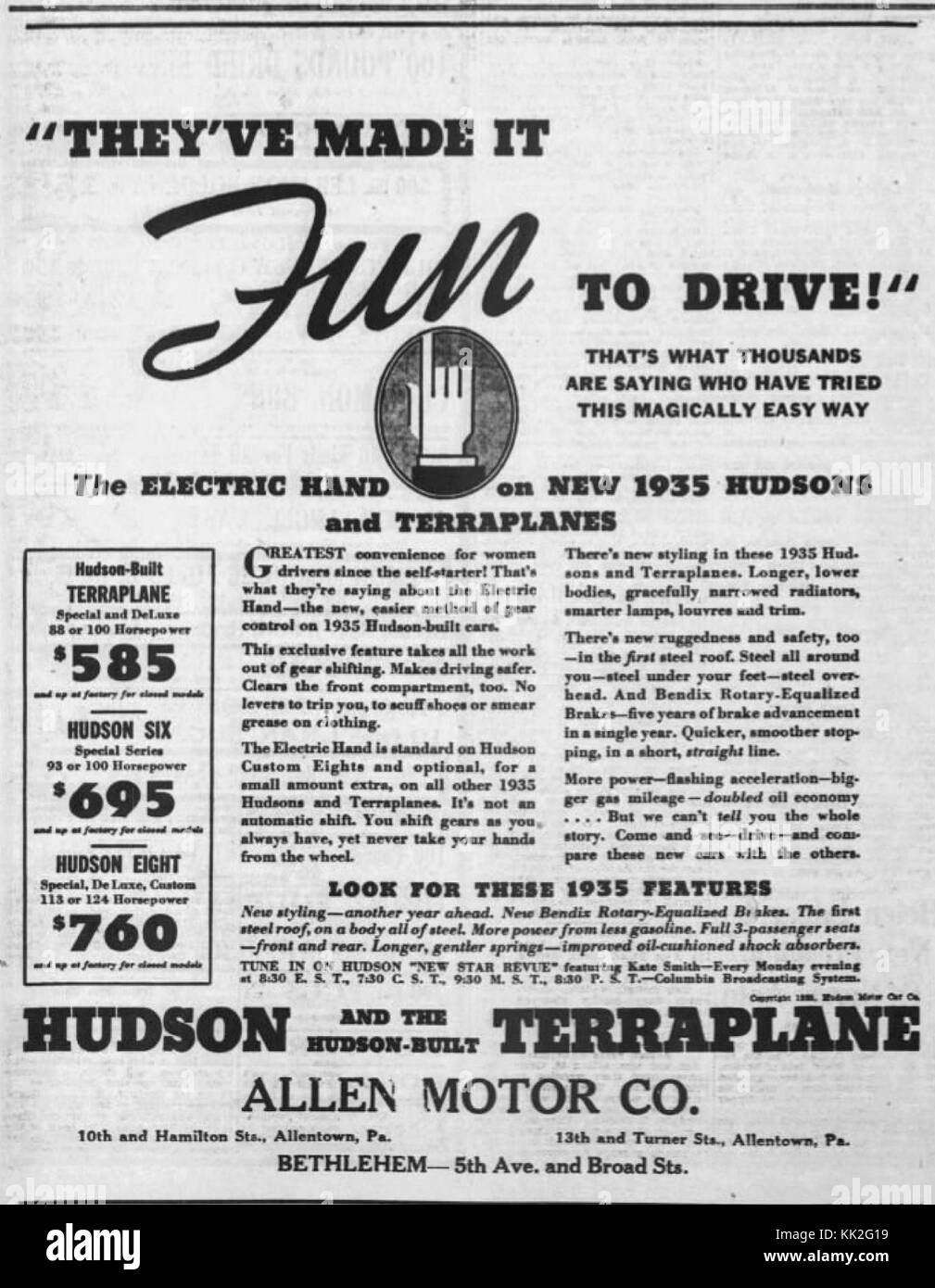 1935 Allen Motor Company 20 Jan MC Allentown PA Stock Photo Alamy