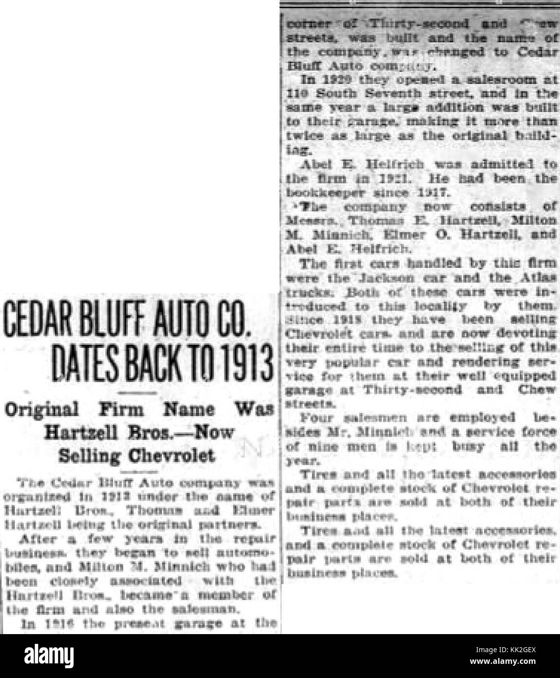 1924 Cedar Bluff Auto Company 2 Marr MC Allentown PA Stock Photo - Alamy