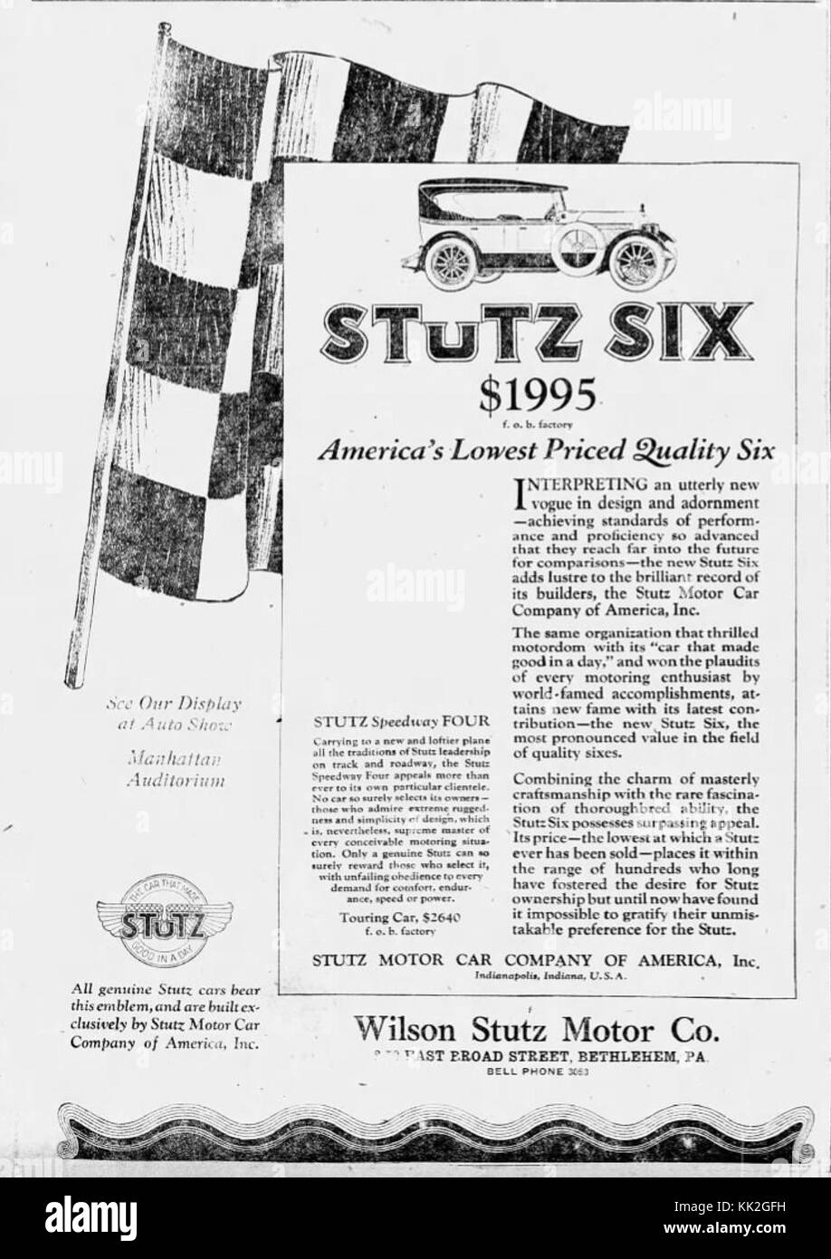 1923 Wilson Stutz Motor Car Company 3 Feb MC Allentown PA Stock Photo