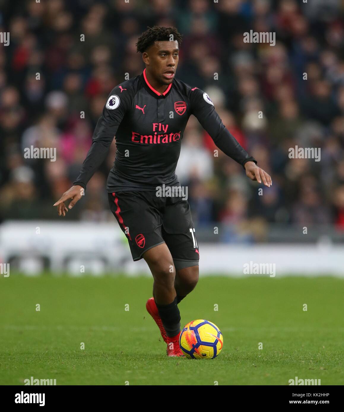 ALEX IWOBI ARSENAL FC BURNLEY V ARSENAL PREMIER LEAGUE TURF MOOR, BURNLEY, ENGLAND 26 November 2017 GBB5792 STRICTLY EDITORIAL USE ONLY. If The Player/Players Depicted In This Image Is/Are Playing For An English Club Or The England National Team. Then This Image May Only Be Used For Editorial Purposes. No Commercial Use. The Following Usages Are Also Restricted EVEN IF IN AN EDITORIAL CONTEXT: Use in conjuction with, or part of, any unauthorized audio, video, data, fixture lists, club/league logos, Betting, Games or any 'live' services. Also Restricted Are Usages In Publi Stock Photo