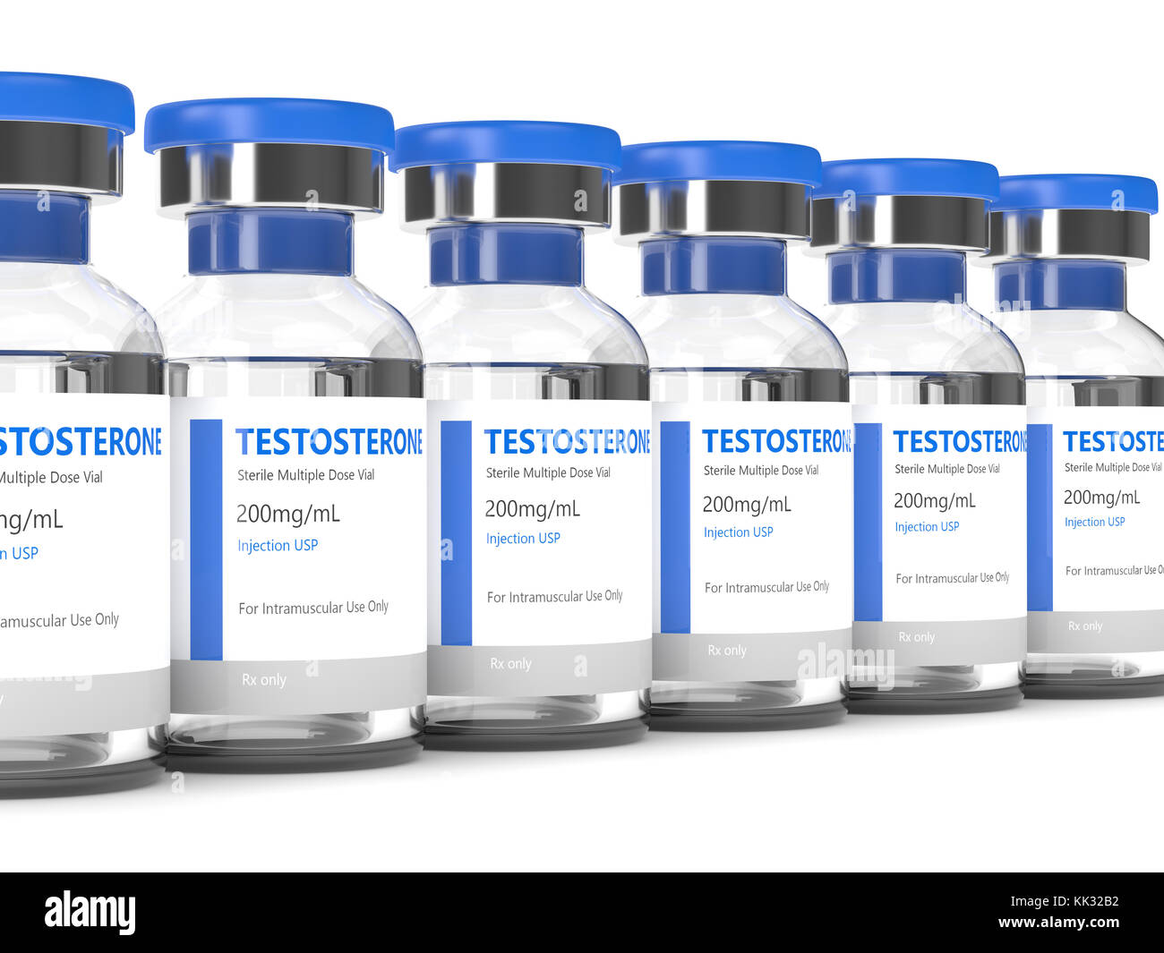 3d render of testosterone injection vials over white background Stock