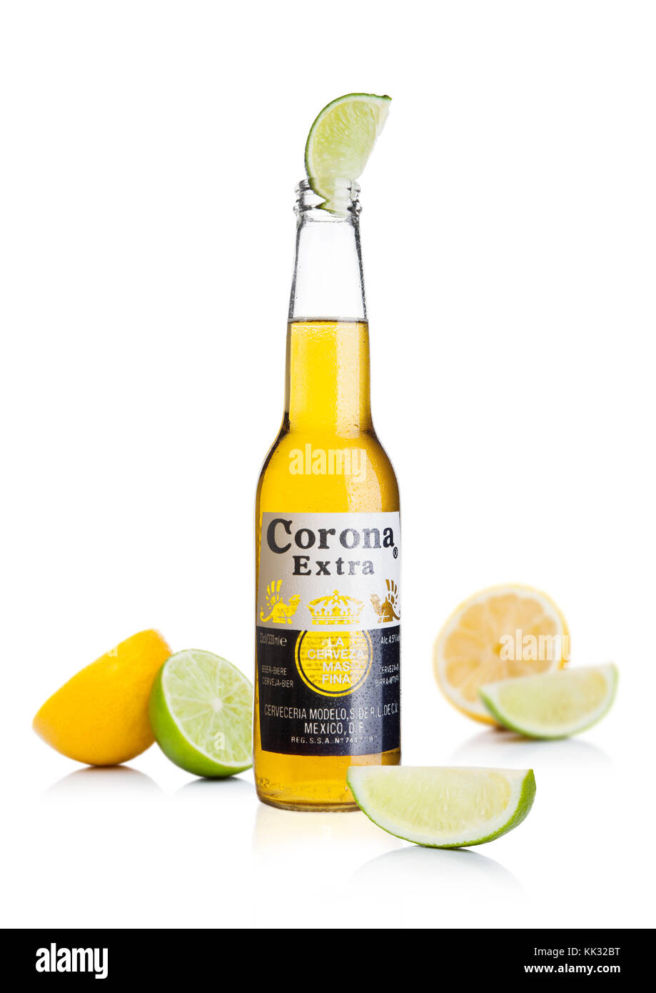 LONDON, UK November 24, 2017 Bottle of Corona Extra Beer with lime
