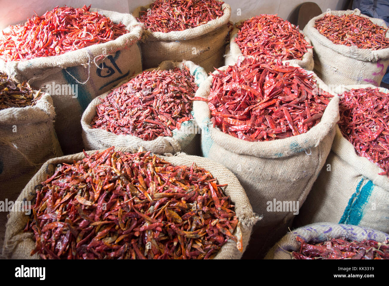 Red chillies at the wholesale spice market on Khari Baoli street, near
