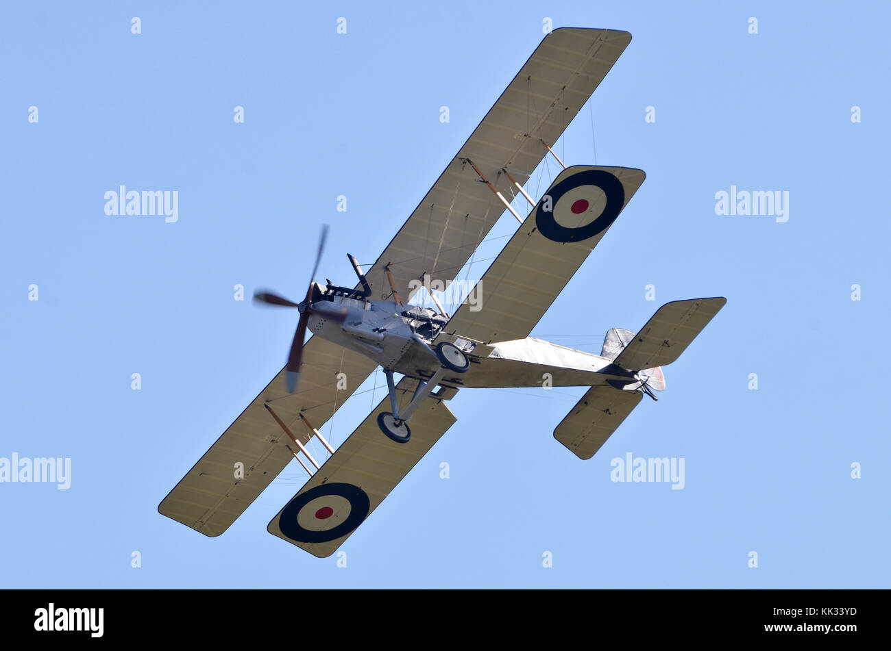 Royal Aircraft Establishment R.E 8 WW1 plane, Royal Flying Corps markings, Duxford, UK Stock Photo