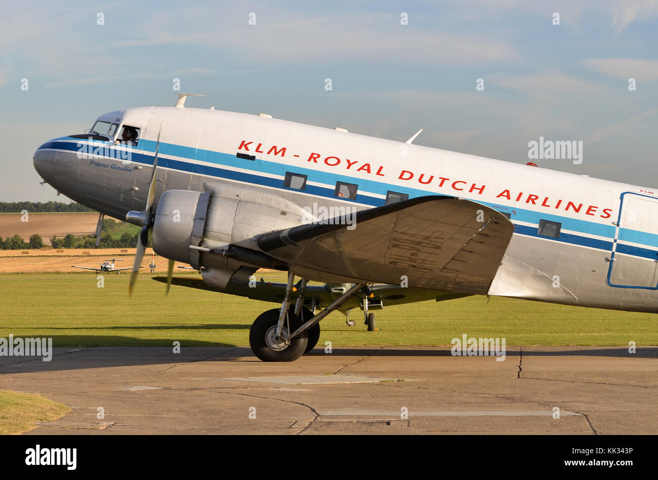Douglas C-47A Skytrain, KLM Livery, Duxford, UK. The C-47 was the military designation for the DC-3 Dakota. Stock Photo