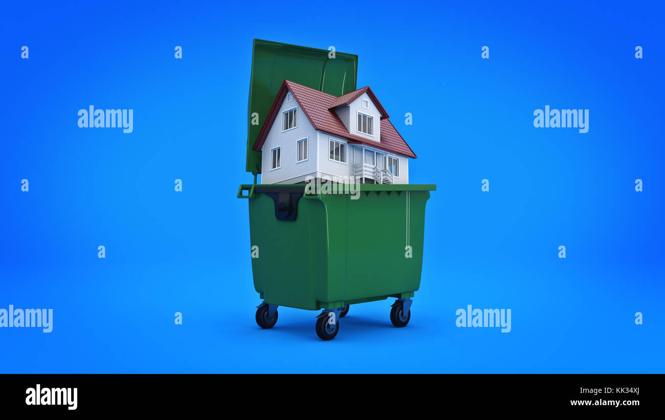 Garbage containers with home. 3d rendering Stock Photo Alamy