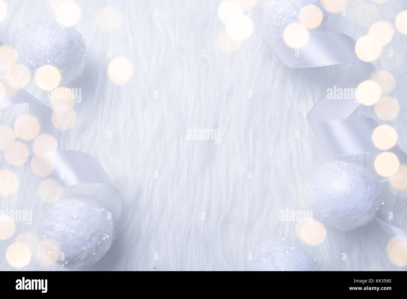Christmas holidays composition on white fur background Stock Photo