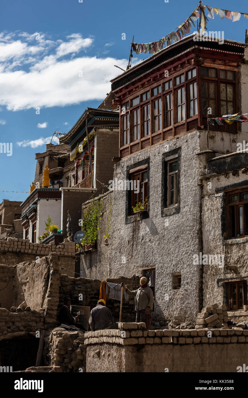 LEH PALACE was originally build by Sengge Namgyal in the 16th century and has been rebuilt recently - LEH, LADAKH, INDIA Stock Photo