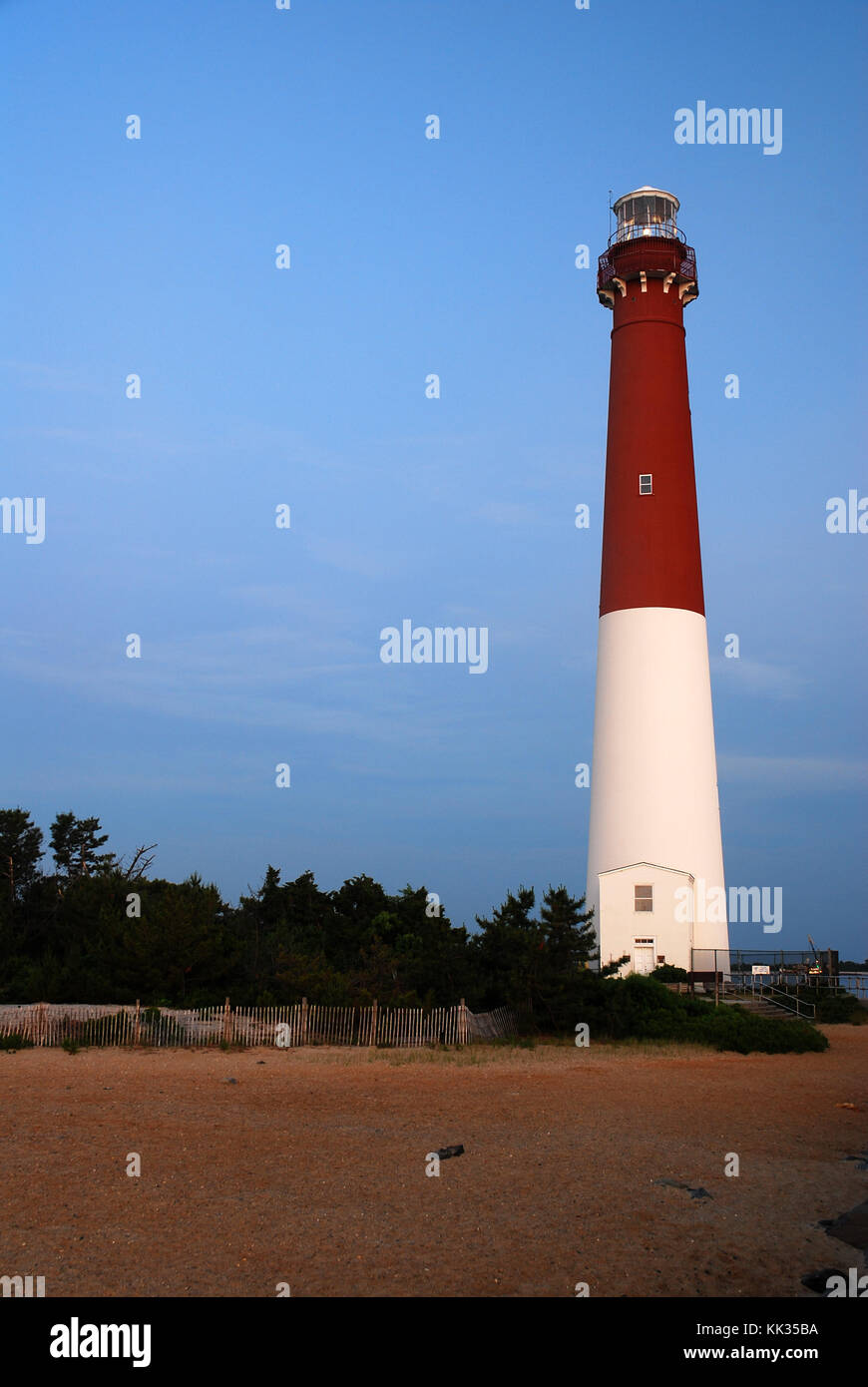 Barnegat Light, also known as Old Barney, stands as a tall sentinel on the New Jersey Shore Stock Photo