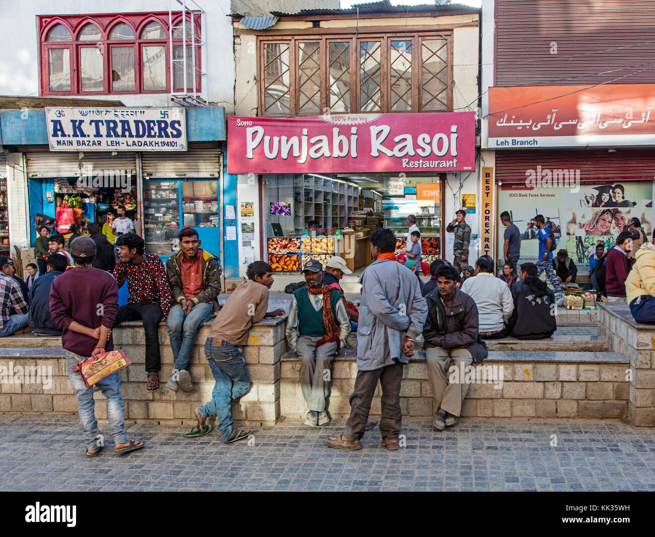 Hanging out on the main commercial street of LEH, LADAKH, INDIA Stock Photo