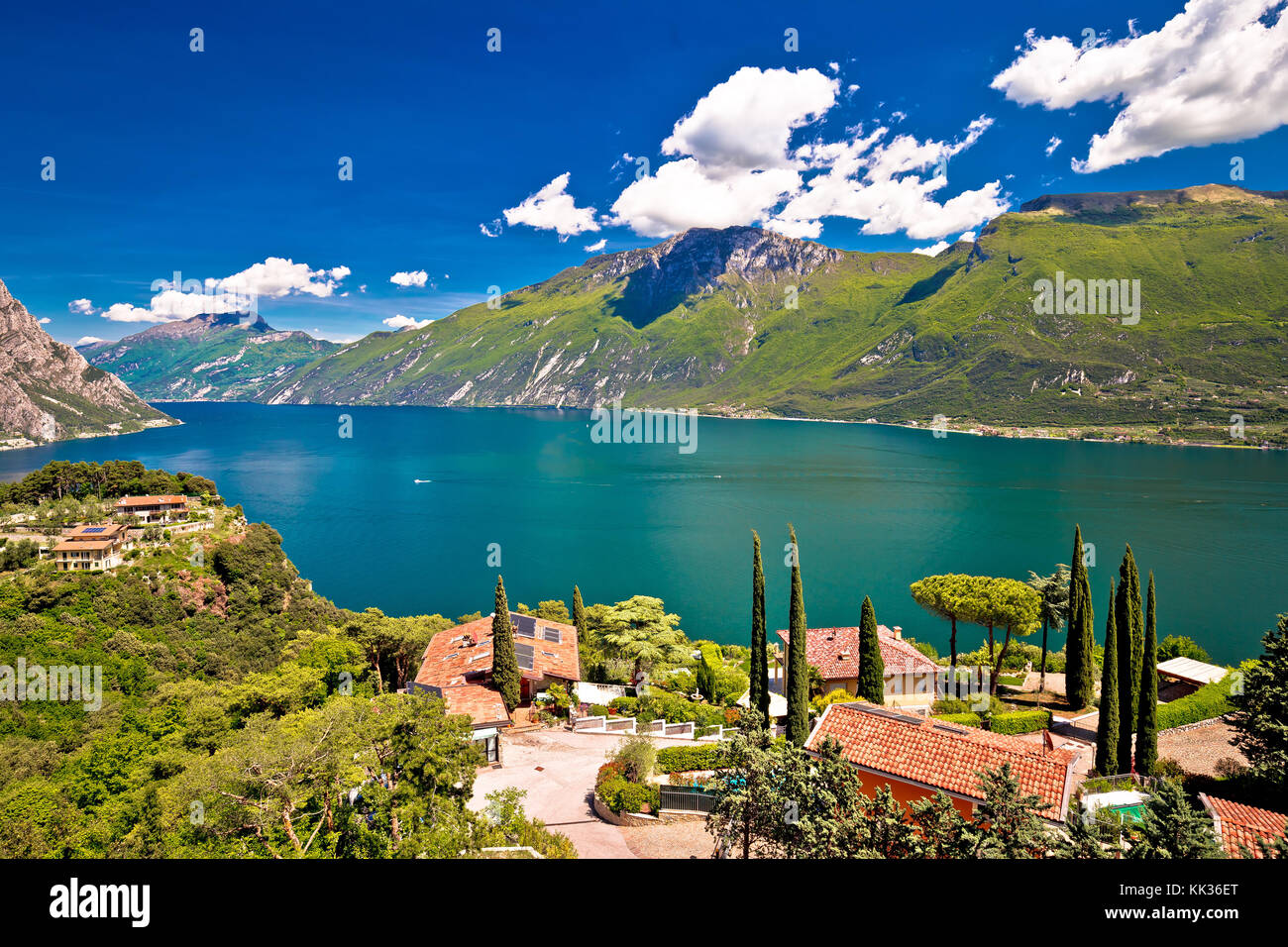 Garda lake and Limone sul Garda view, Lombardy region of Italy Stock Photo