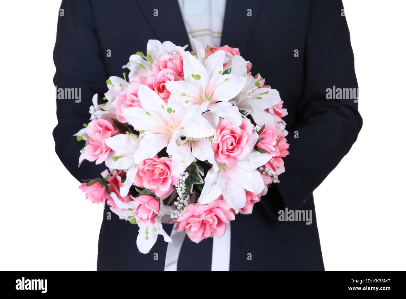 Business man holding a bouquet of pink roses Stock Photo - Alamy