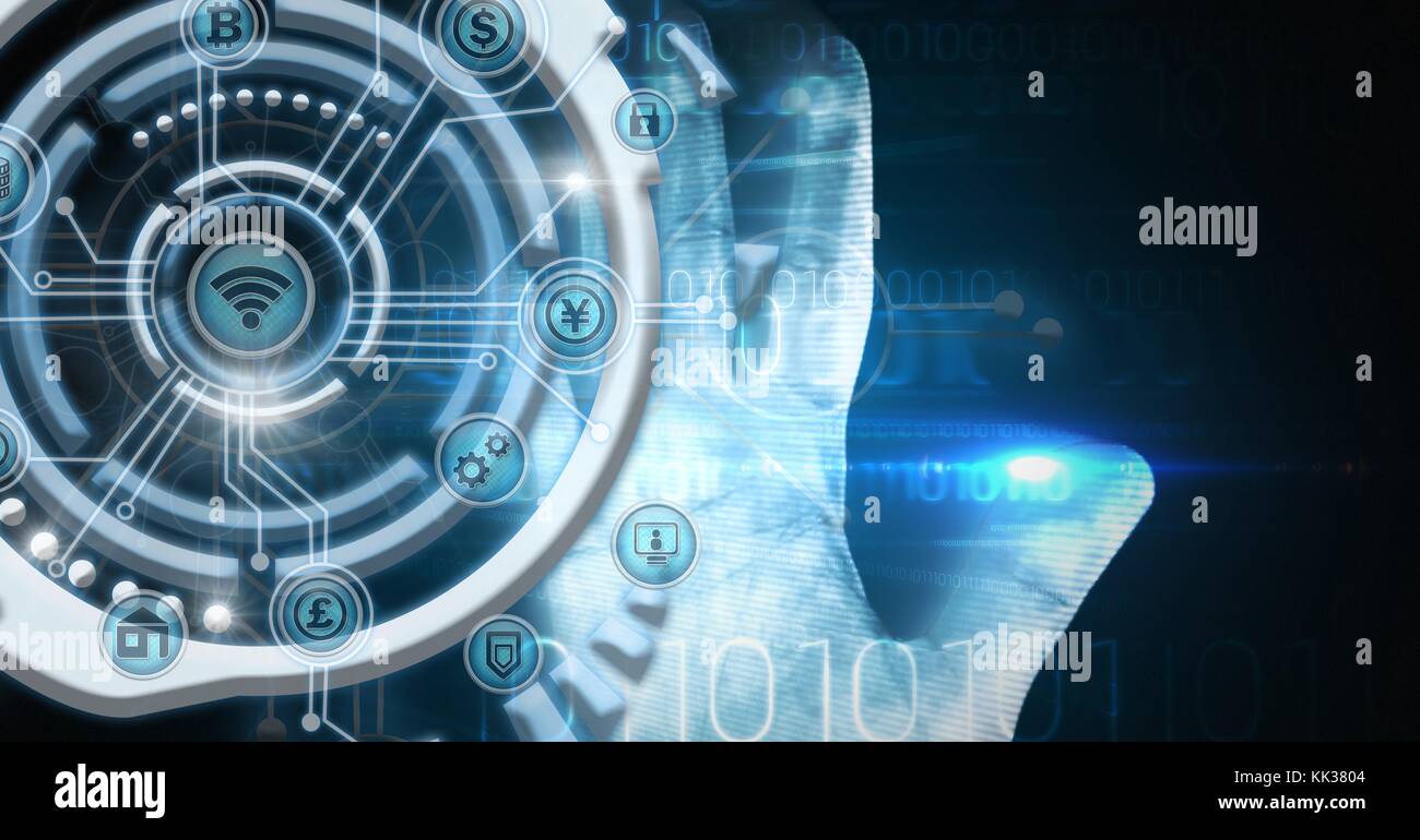 Digital composite of Futuristic business icons technology interface and ...