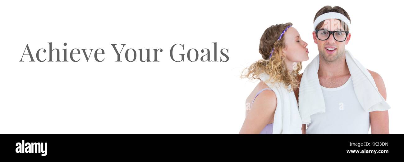 Digital composite of Achieve your goals text and fitness couple Stock Photo
