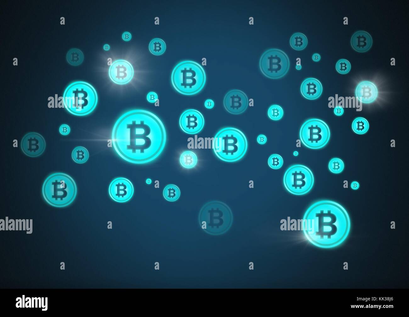 Digital composite of bitcoin graphic icons sparkling and fading Stock ...