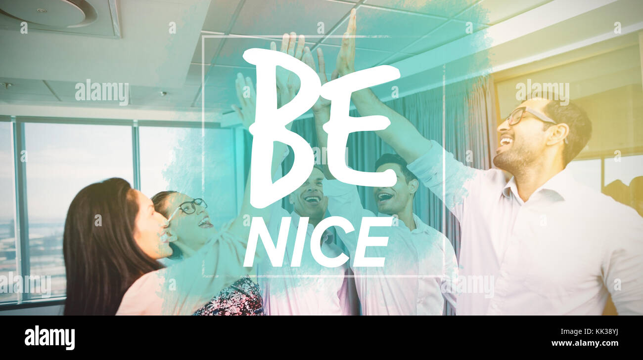 be nice against business colleagues giving high five during meeting in ...