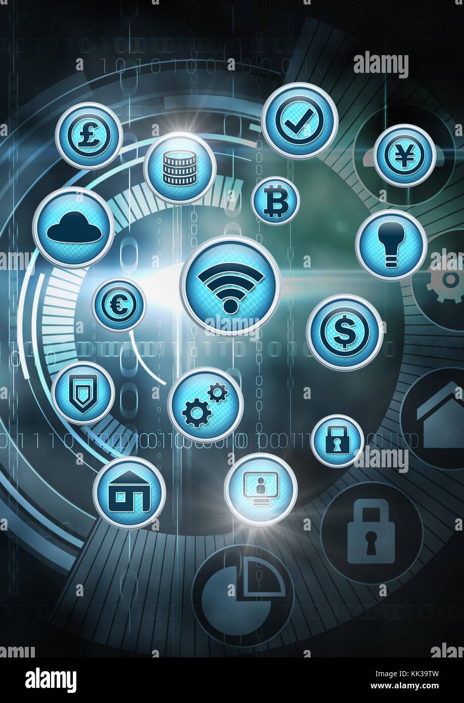 Digital composite of various business icons with technology Stock Photo ...