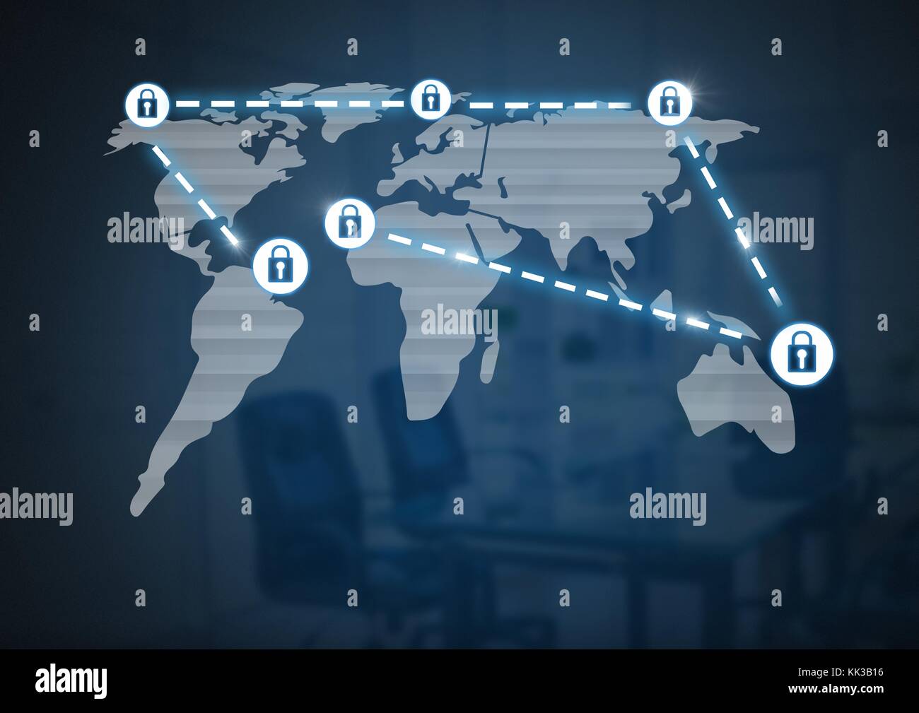 Digital composite of Security lock icons connecting on map Stock Photo ...