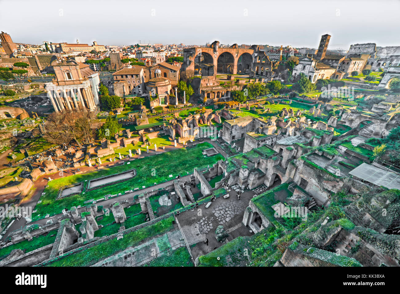 aerial view of ancient architecture and landmarks of Rome, Italy Stock ...