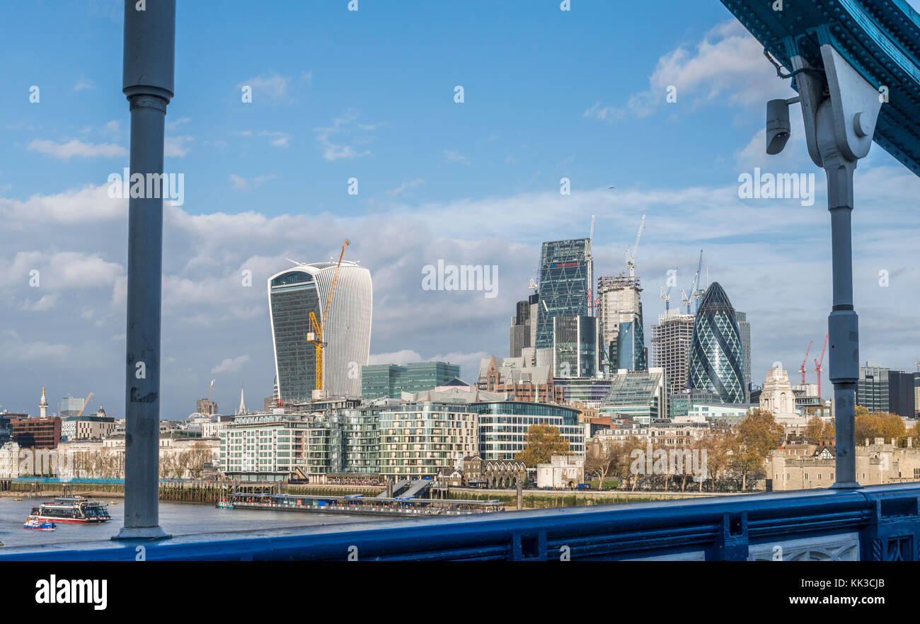 Frame of City of London during a beautiful sunny Autumn day, taken from Tower Bridge Stock Photo