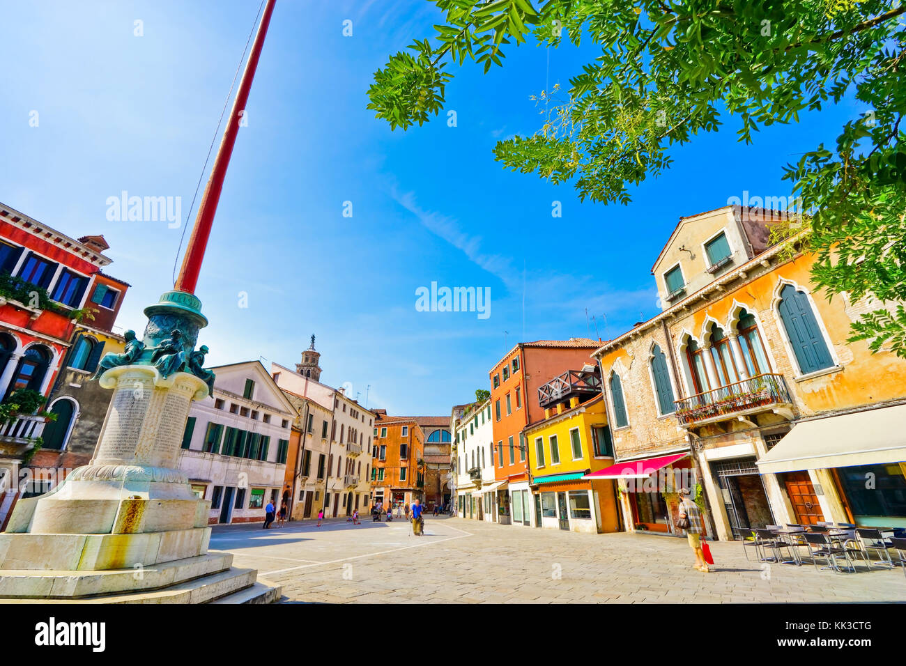 View of the colorful Venetian houses on a square in Venice on September 3, 2016. Stock Photo